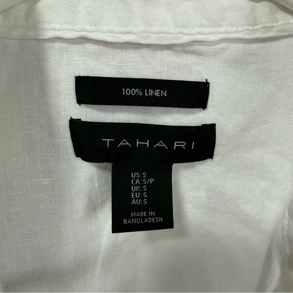 Tahari White Linen Shirt Button Down Top Womens S - Picture 6 of 8
